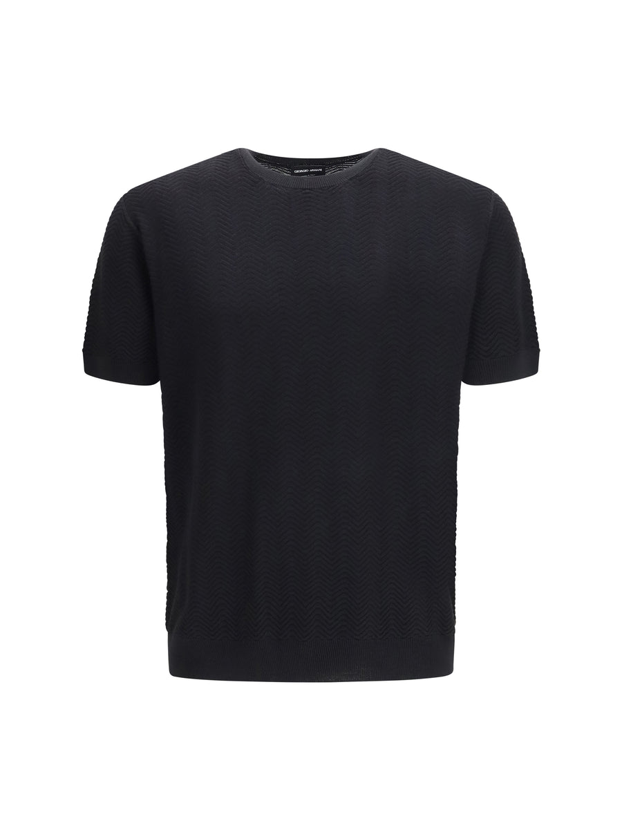 Short-Sleeved Cotton And Silk Sweater Black Silk