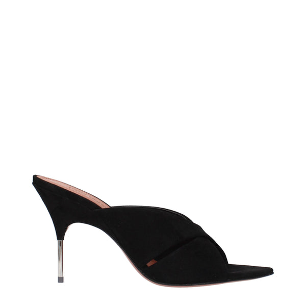 Amina Muaddi Suede upper heel slide in black