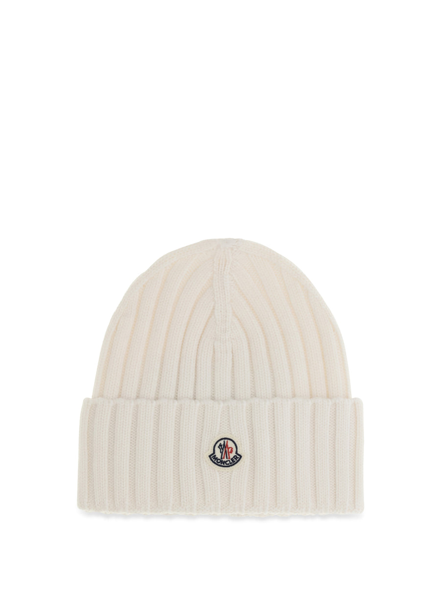 Wool Beanie With Logo White Merino Ovis Aries Hats E Hairbands