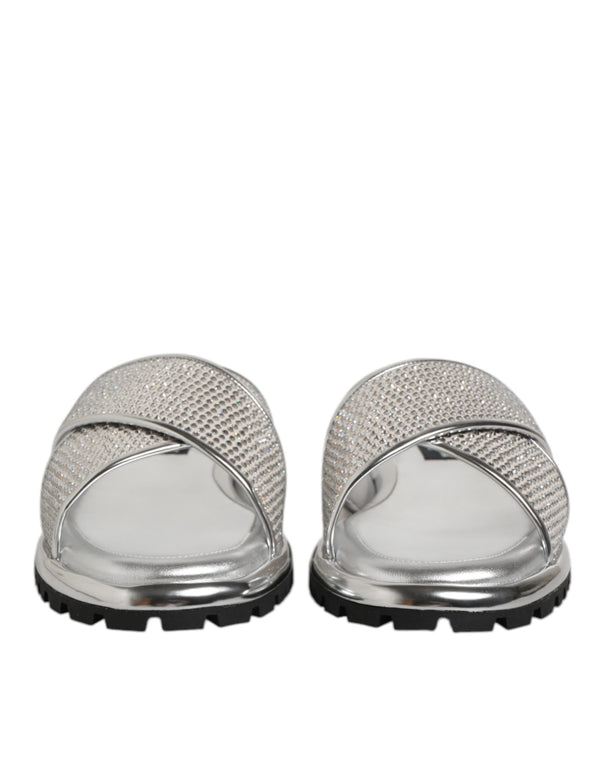 Dolce & Gabbana 06% PL + 10% PU + 51% Lamb + 33% Goat; Lining: 100% Goat; Sole: Leather slipper in silver