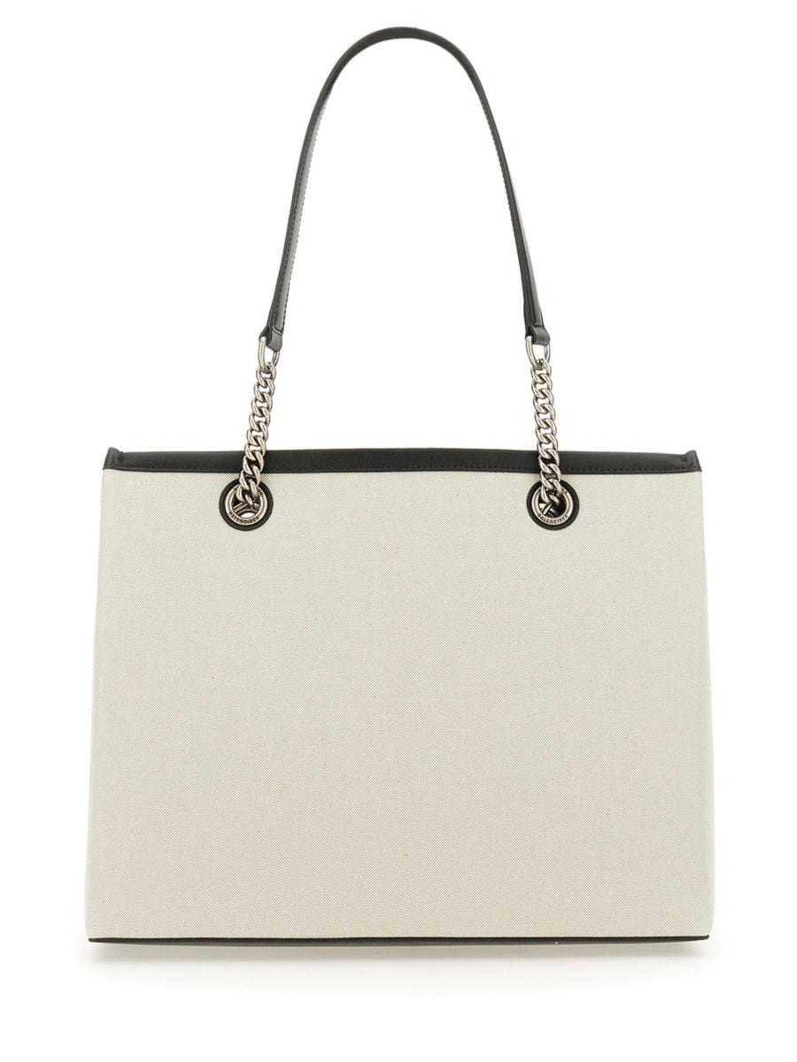 Shoulder Bag Beige Cotton & Leather
