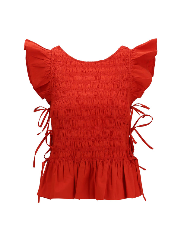 Ganni 97% Cotton blouse in red