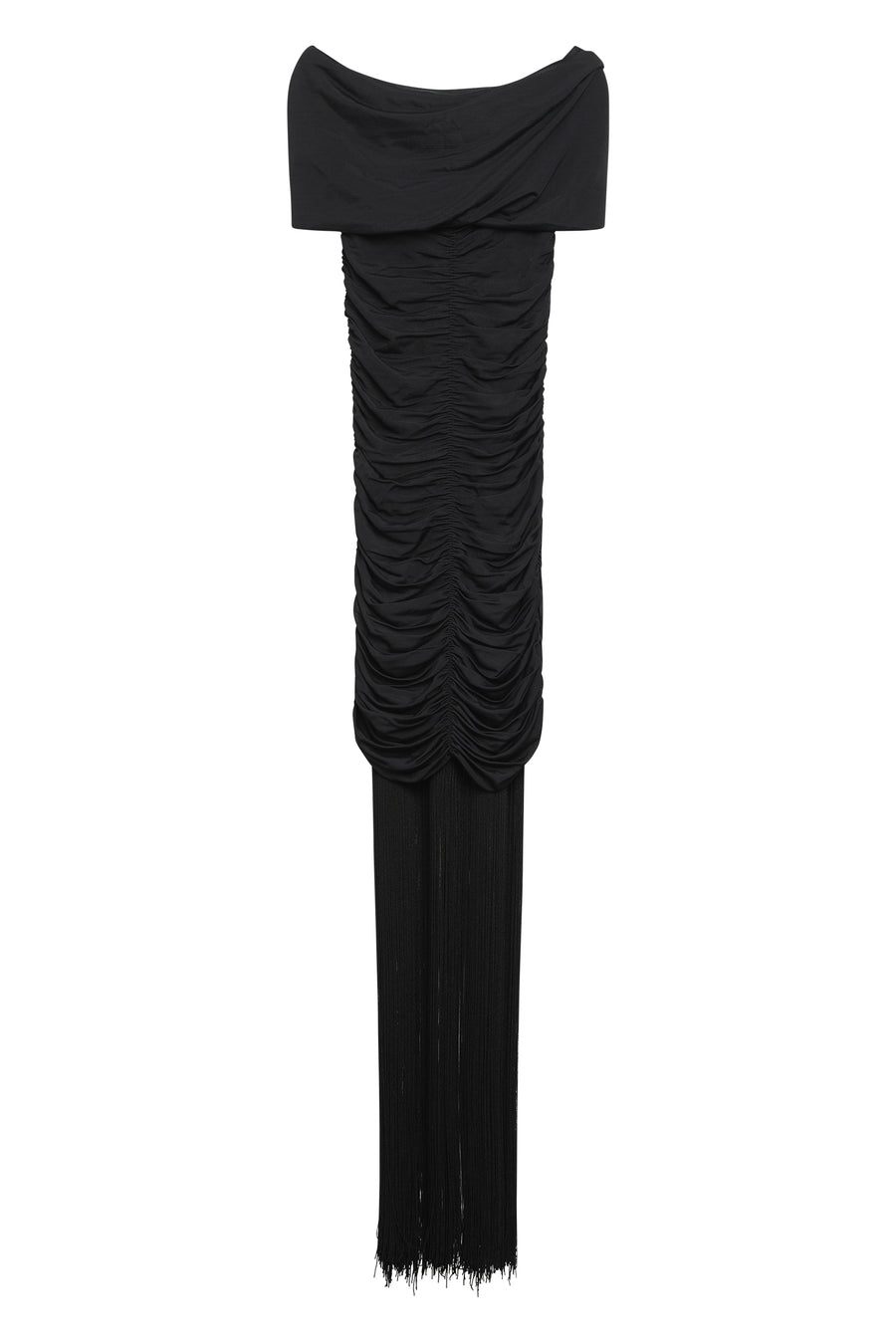 Off-Shoulder Draped Midi Dress Black Viscose
