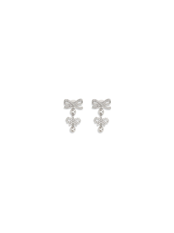 Earrings Double Bow Pearl Silver Brass
