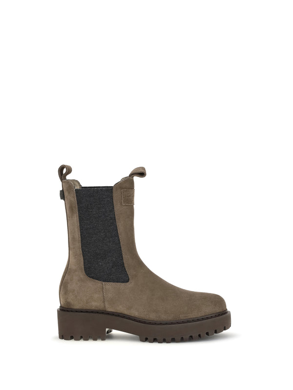 Brunello Cucinelli Upper: 100% calf leather; Sole: 100% rubber chelsea boot in taupe