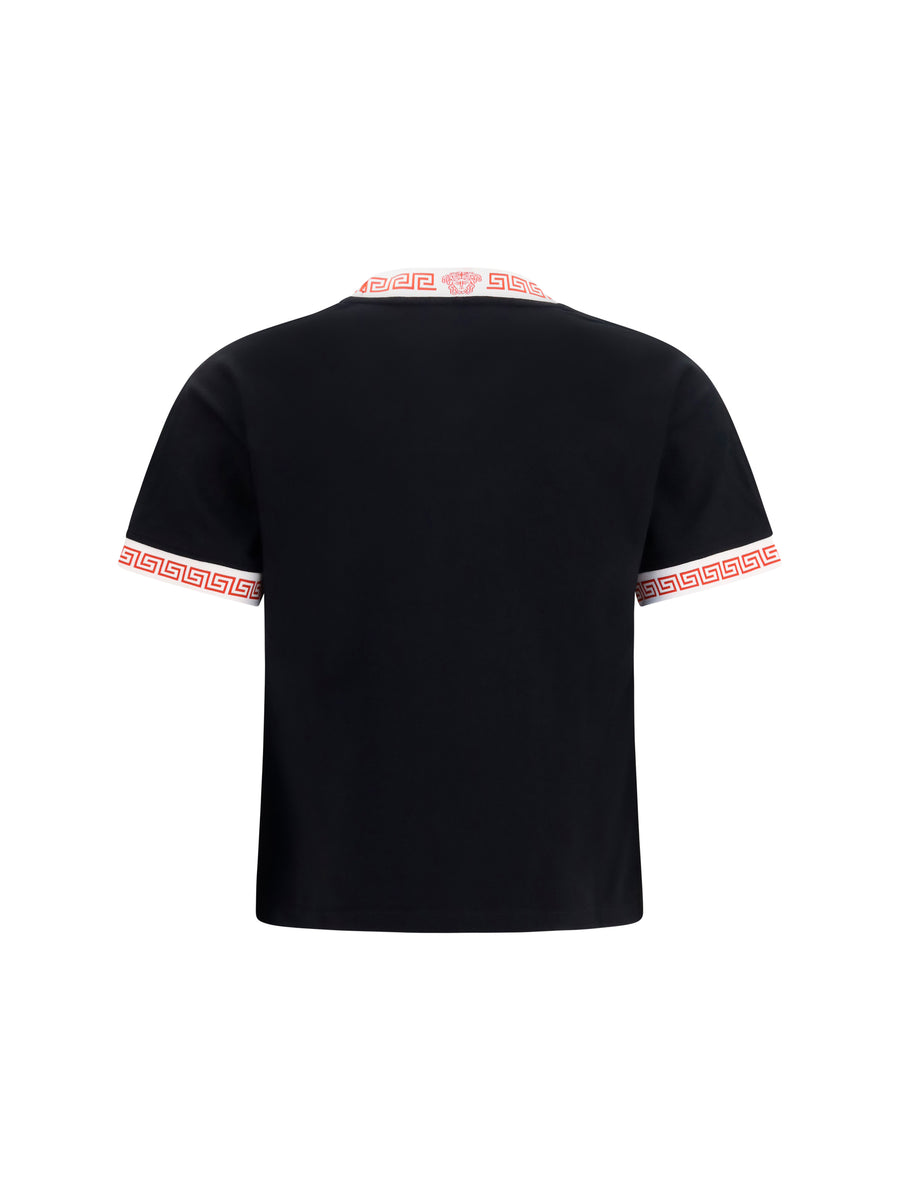 T-Shirt With Greca Detail Black Cotton T-shirts & Jerseys