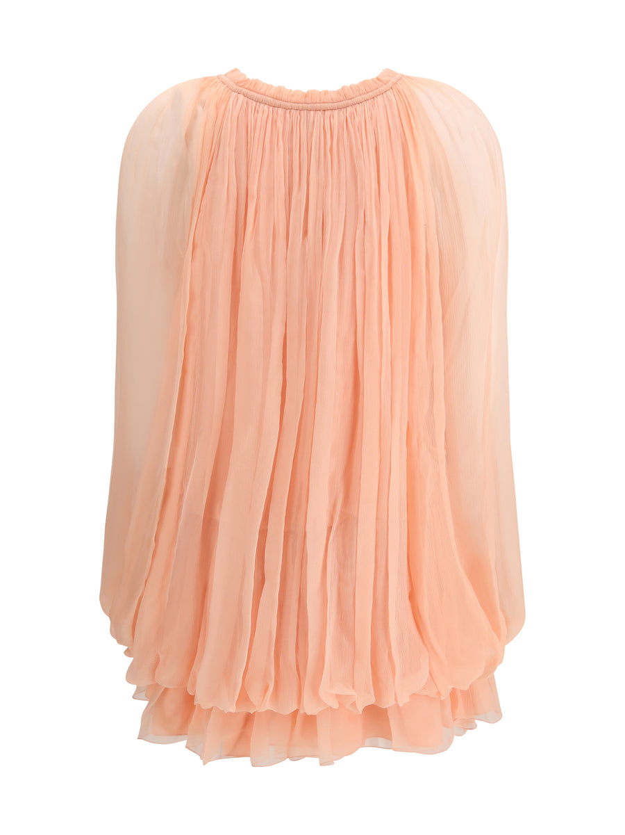 Mini Dress With Cape Tan Rose Silk Outer