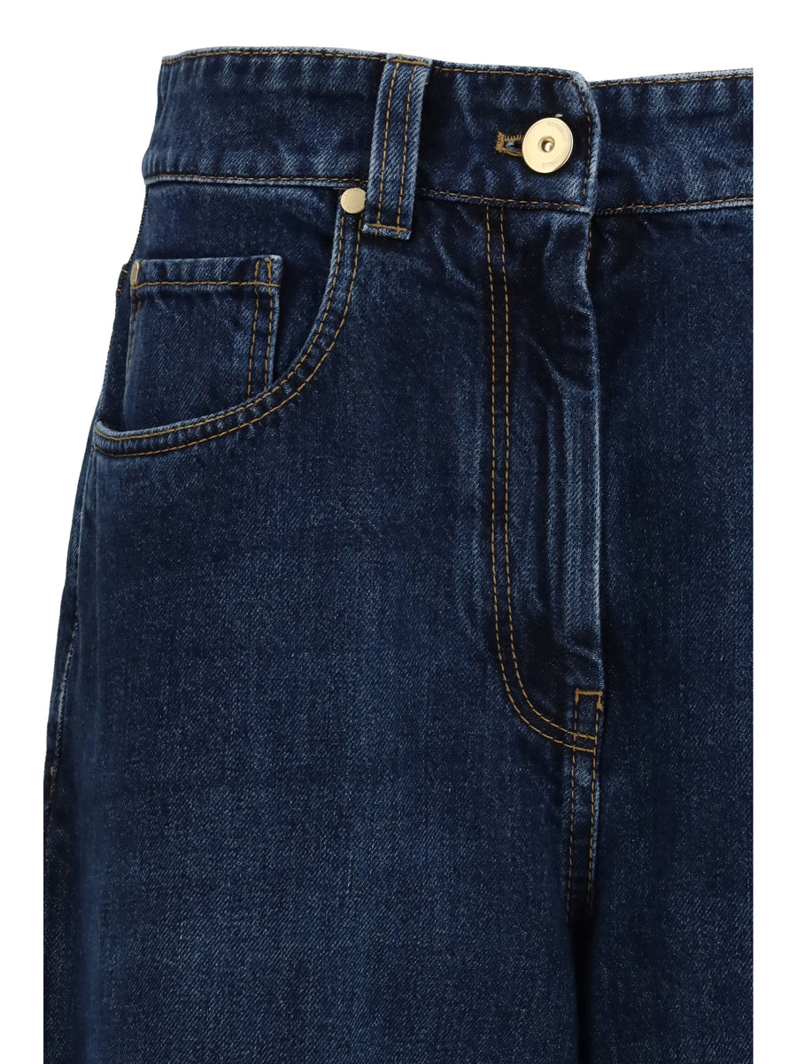 Jeans Barrel-Leg Dark Blue Denim Essential Cotton
