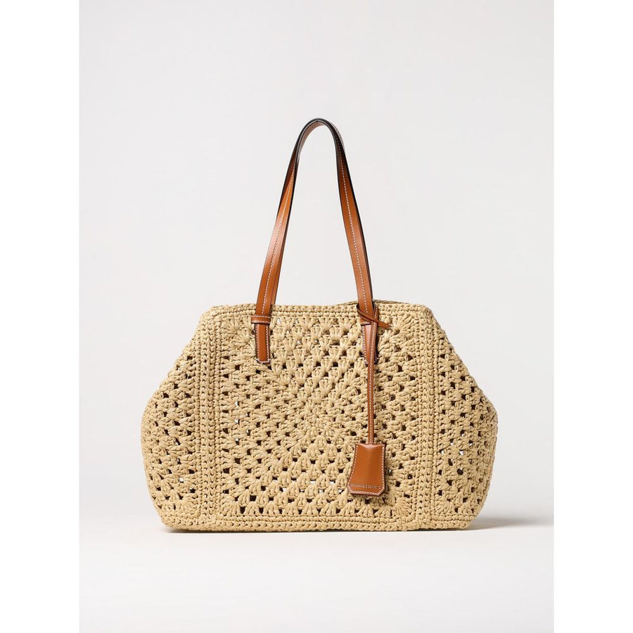 Ermanno Scervino Woven straw with leather handles tote bag in beige
