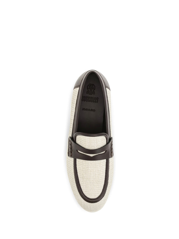 Leather And Raffia Loafers Rope Polyamide