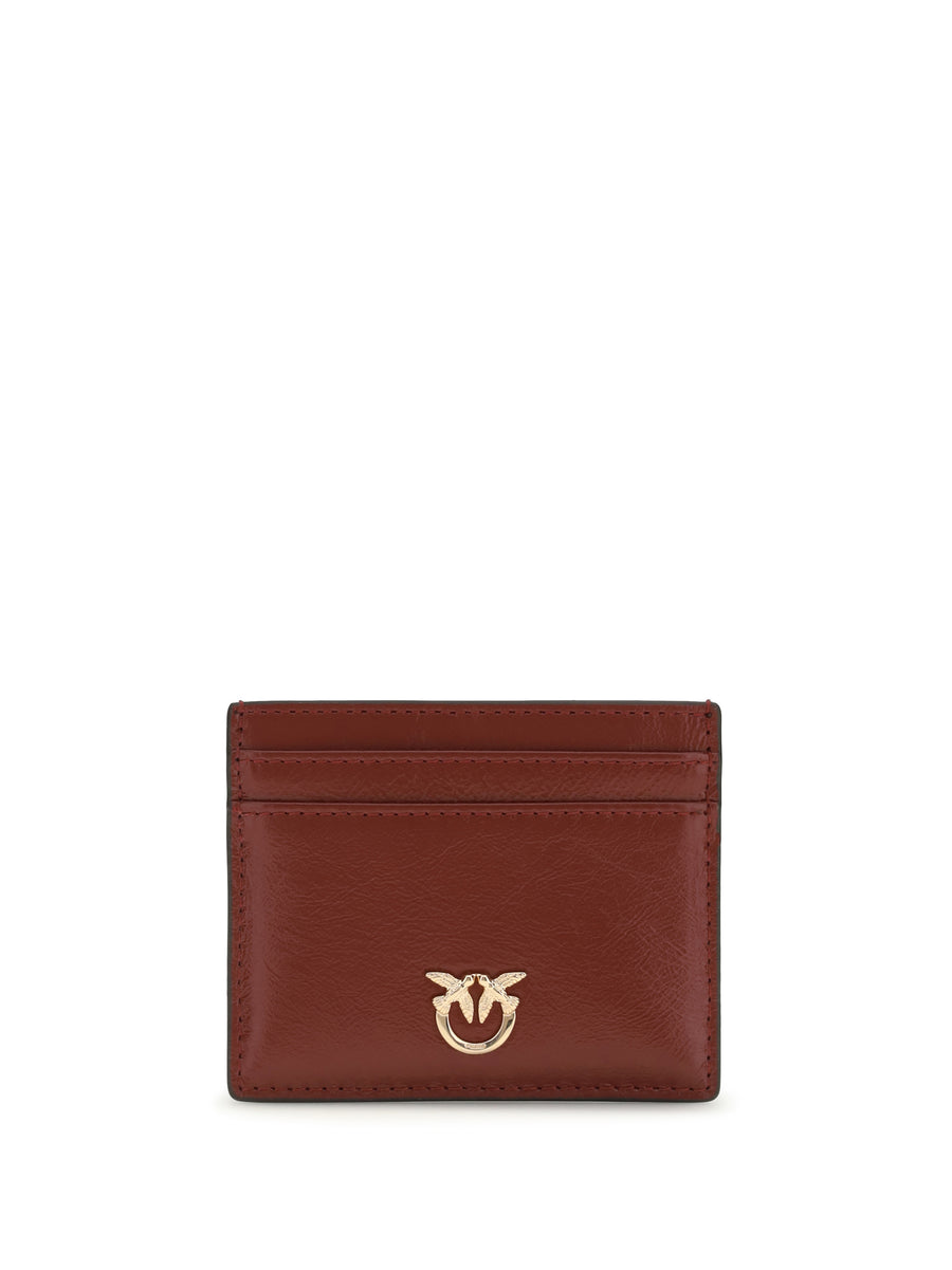 Shiny Leather Card Holder Rosso Scuro-gold Mordore' Calf Bos Taurus Wallet
