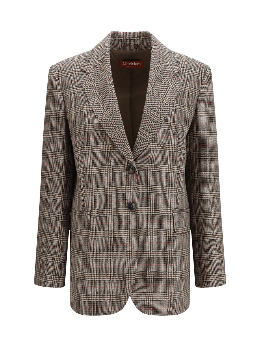 Checked Pattern Wool Blazer Nero/naturale Fleece Ovis Aries Jacket