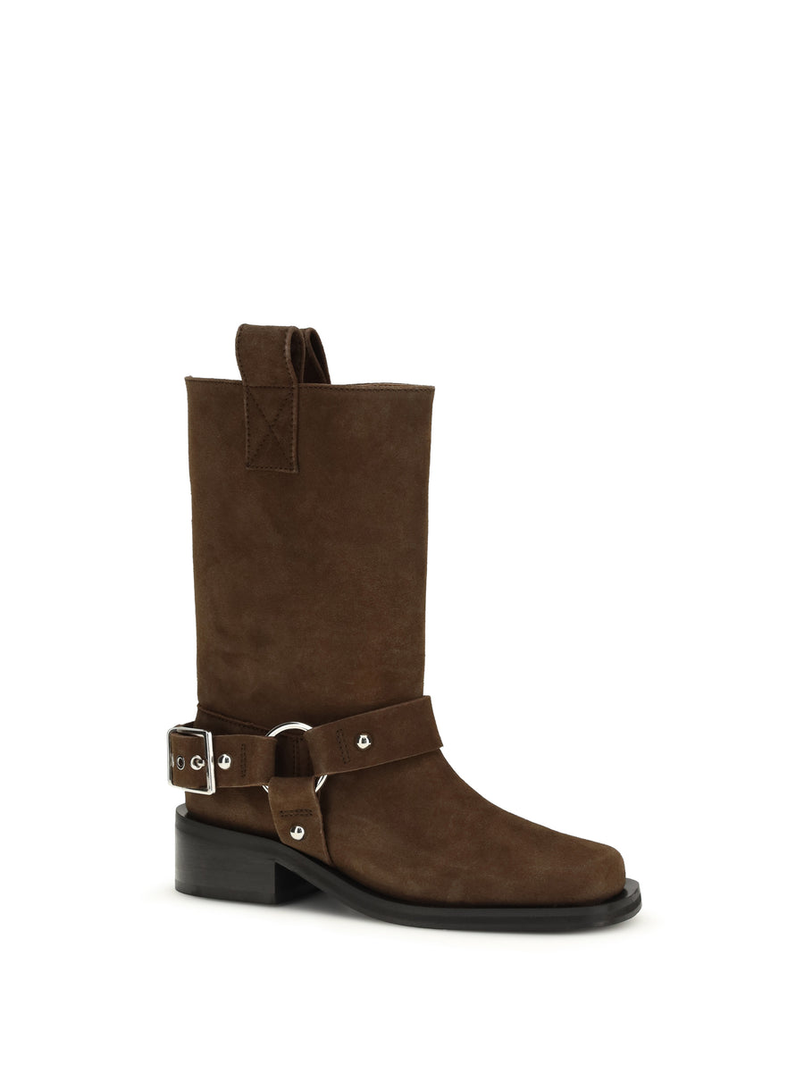 Biker Boots Suede Chicory Coffee Calf Leather (bos Taurus)