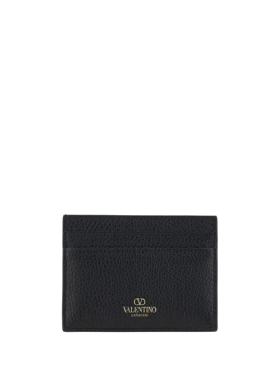 Card Holder Rockstud Black Calf Leather Wallets & Purses