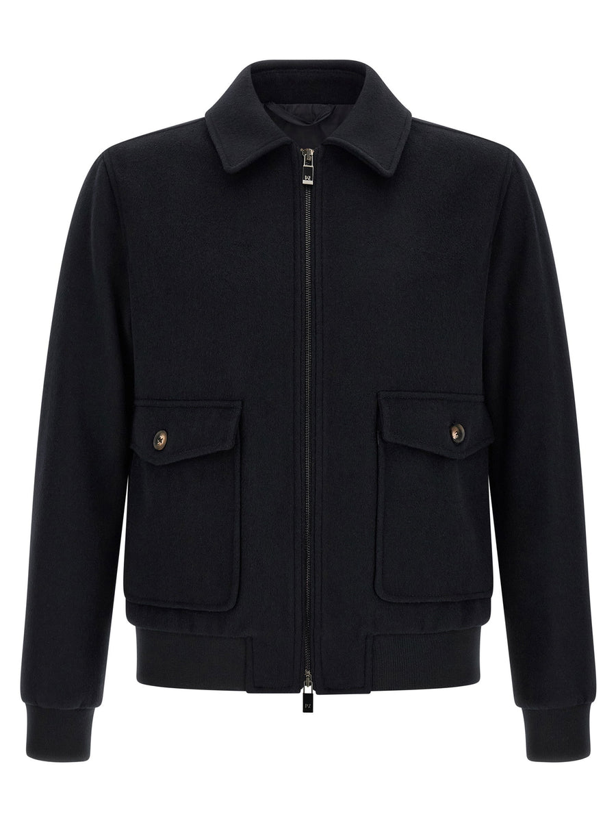Pal Zileri Wool Blend Bomber Jacket — Black