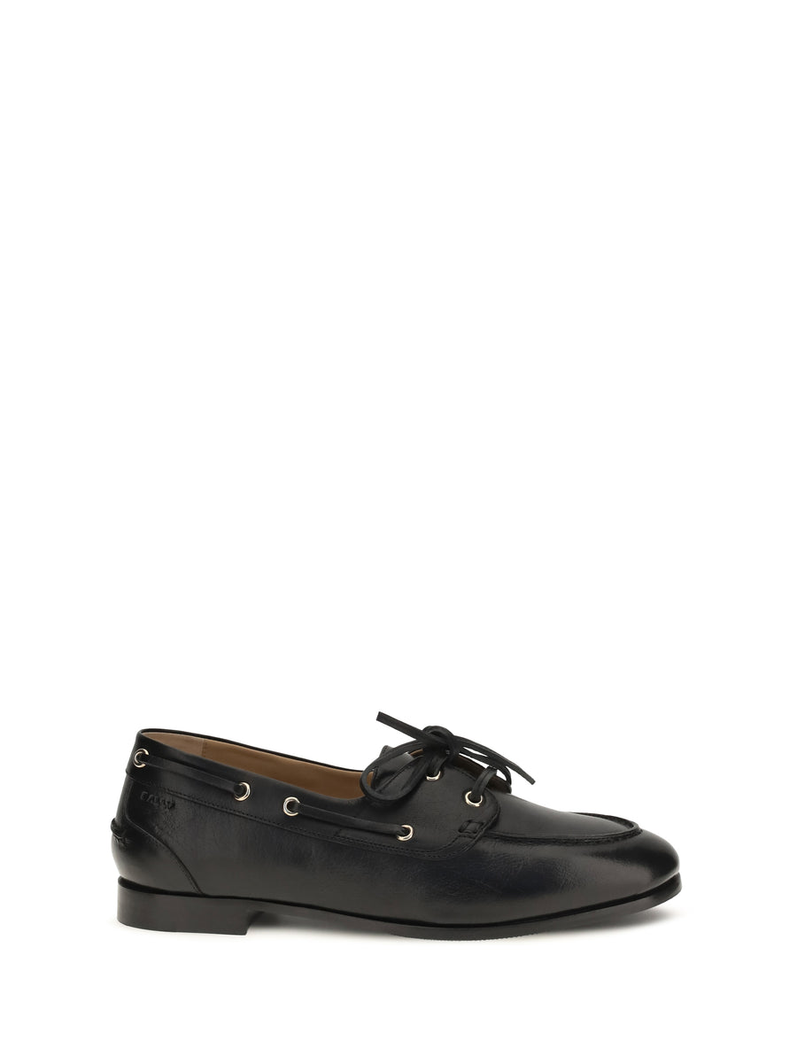 Bally 100% calf leather boat shoe in black