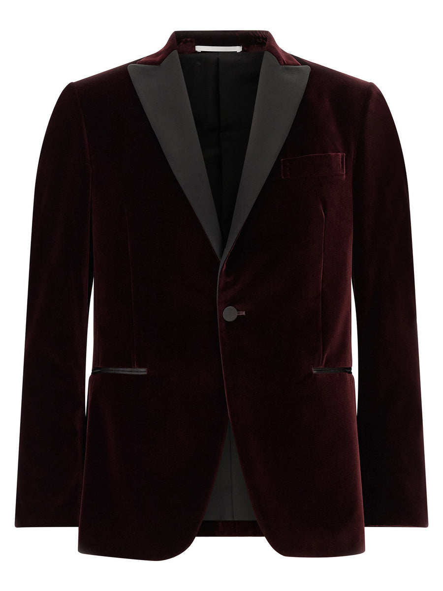 Pal Zileri Cotton Velvet with Satin Peak Lapels Blazer — Burgundy