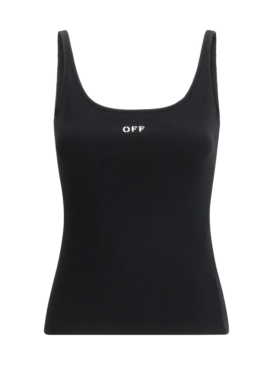 Off Stamp Rib Tank Top Black-white Cotton; Elastane