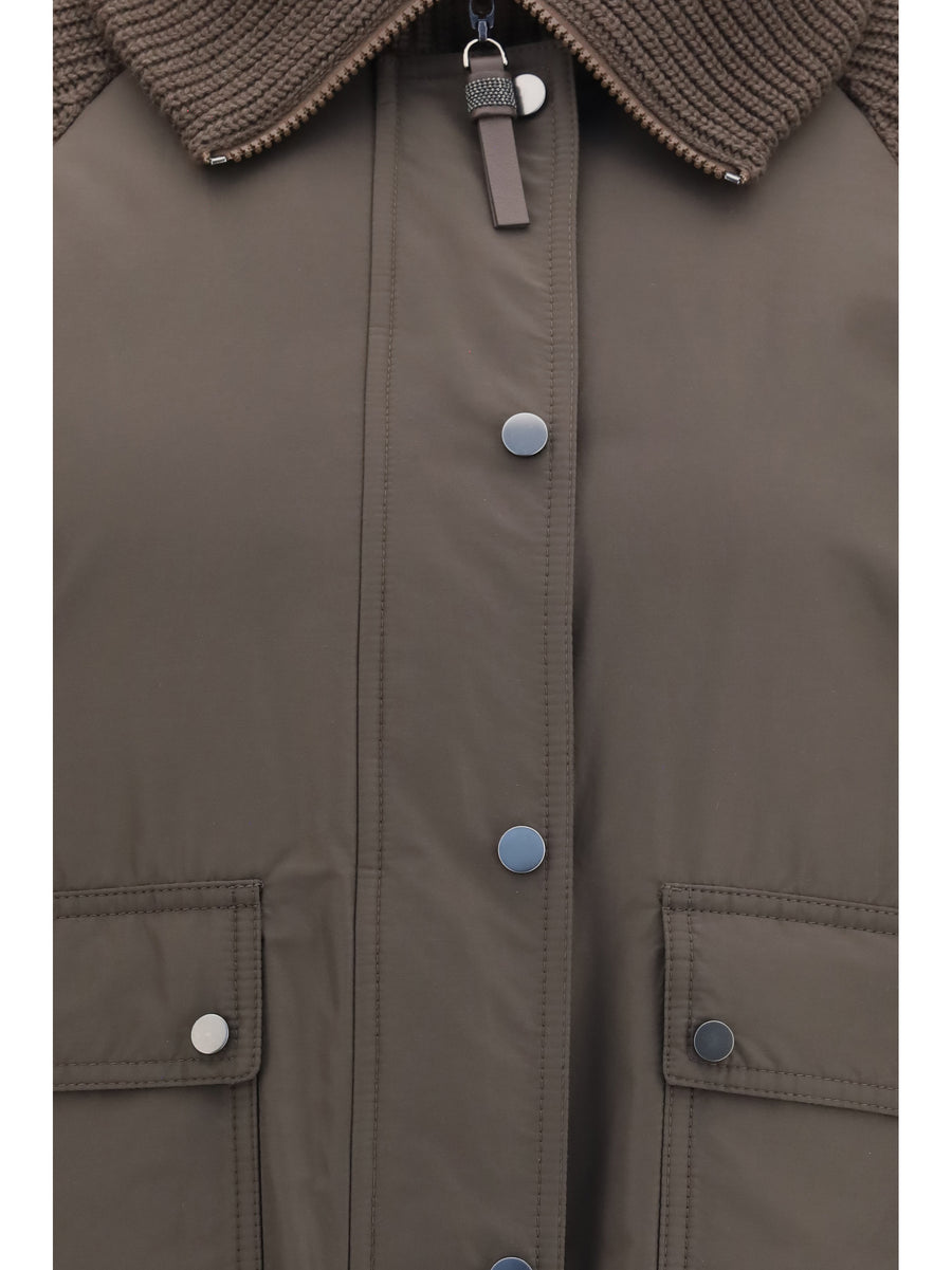 Down Jacket With Wool Sleeves Brown Outer: Polyester Puffer