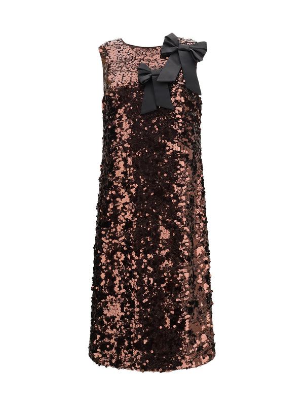 Ganni 97% Recycled Polyester; 3% Elastane dress in bronze