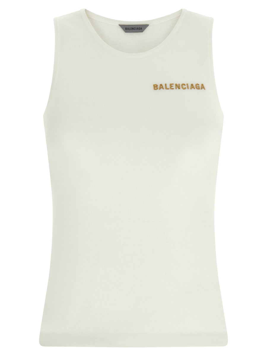 Balenciaga Logo-Embroidered Tank Top — White