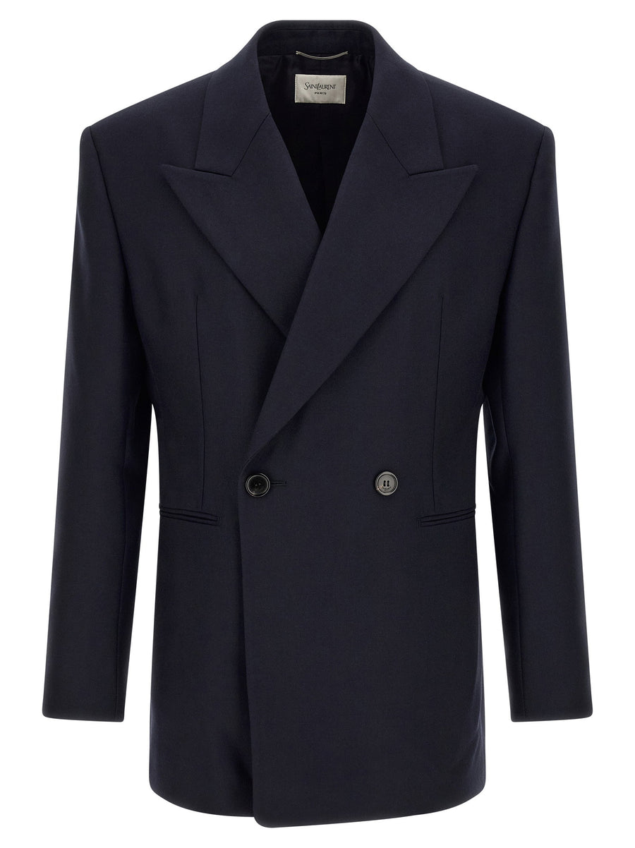 Saint Laurent Felted Wool Gabardine Blazer — Navy
