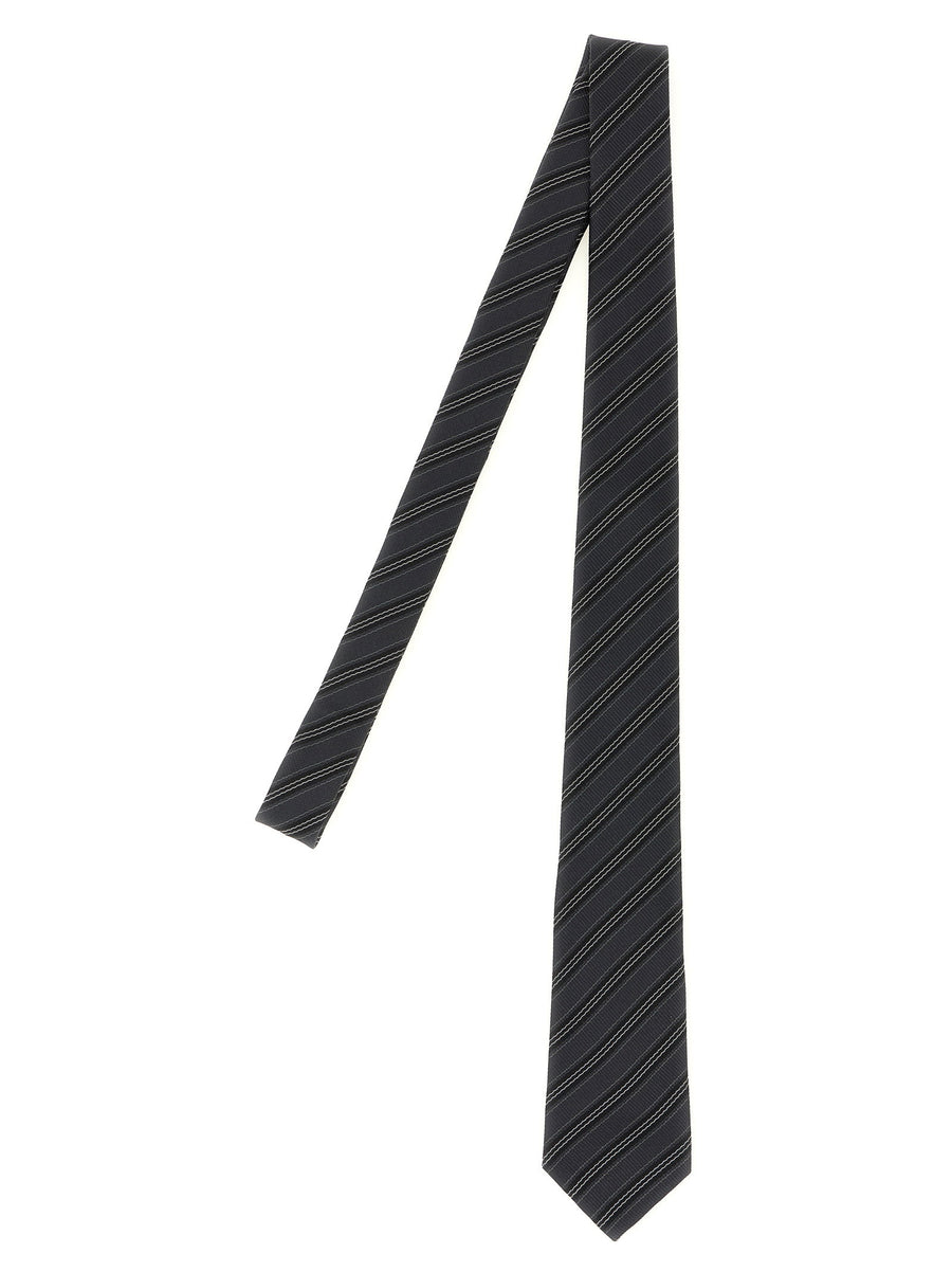 Saint Laurent Diagonal Striped Silk Jacquard Necktie — Charcoal