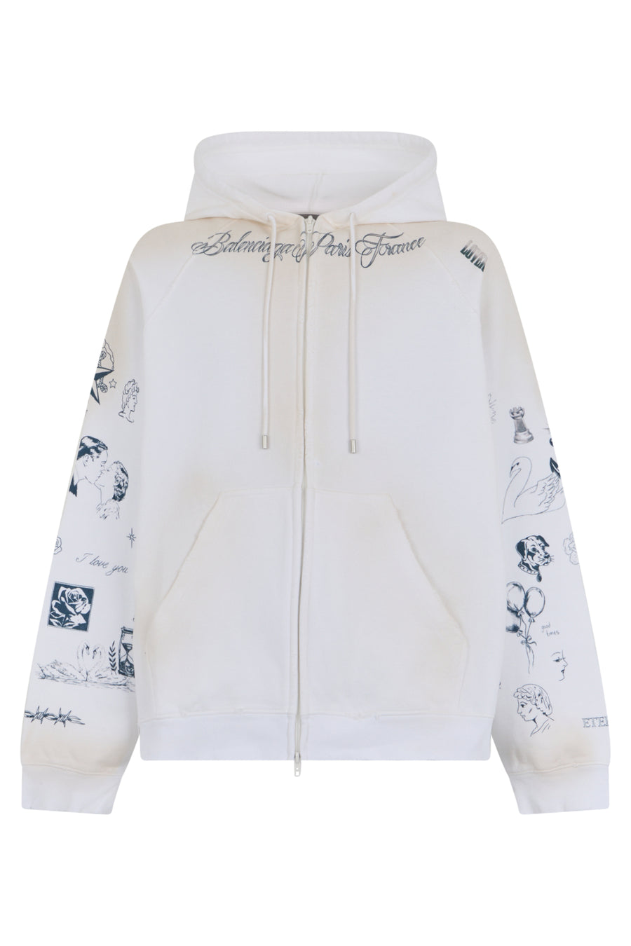 Sweatshirt Hooded Zip White Cotton