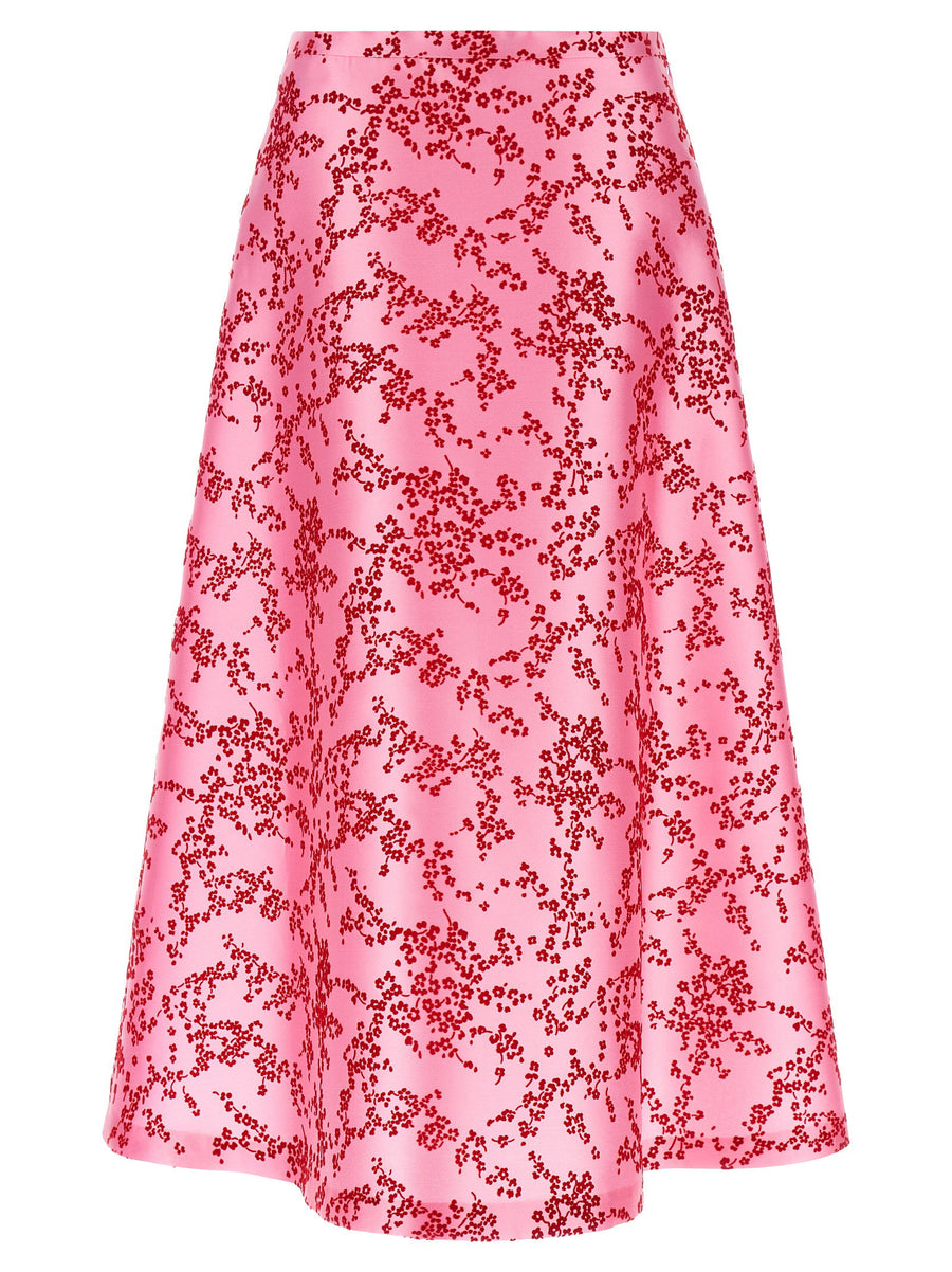 Alberta Ferretti Mikado Floral Skirt — Pink