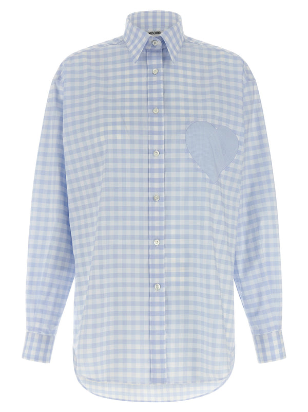 Moschino Heart-Patch Vichy Cotton Shirt — Blue