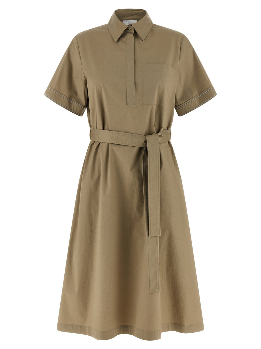 Peserico Cotton Poplin Chemisier Dress — Khaki