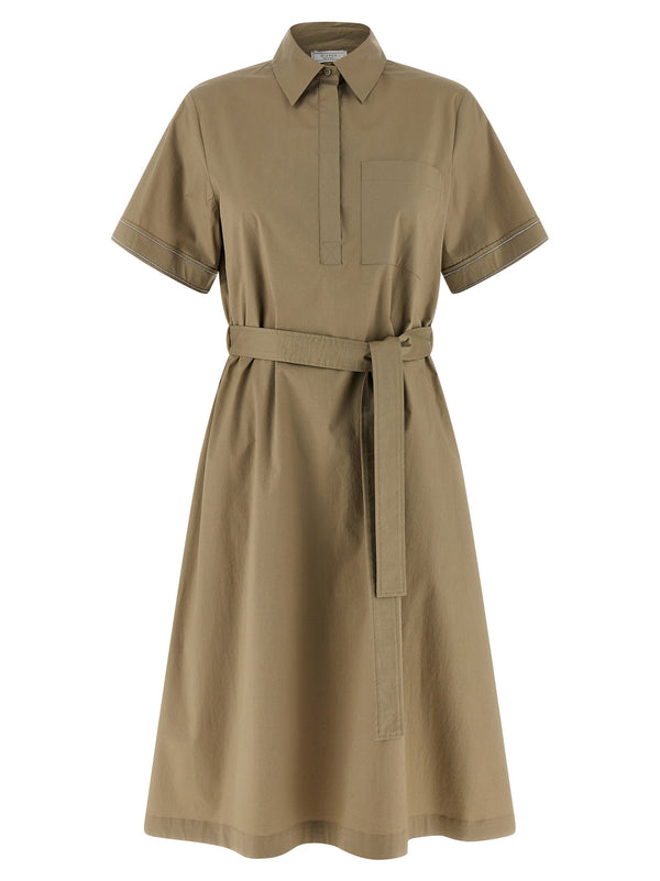 Peserico Cotton Poplin Chemisier Dress — Khaki