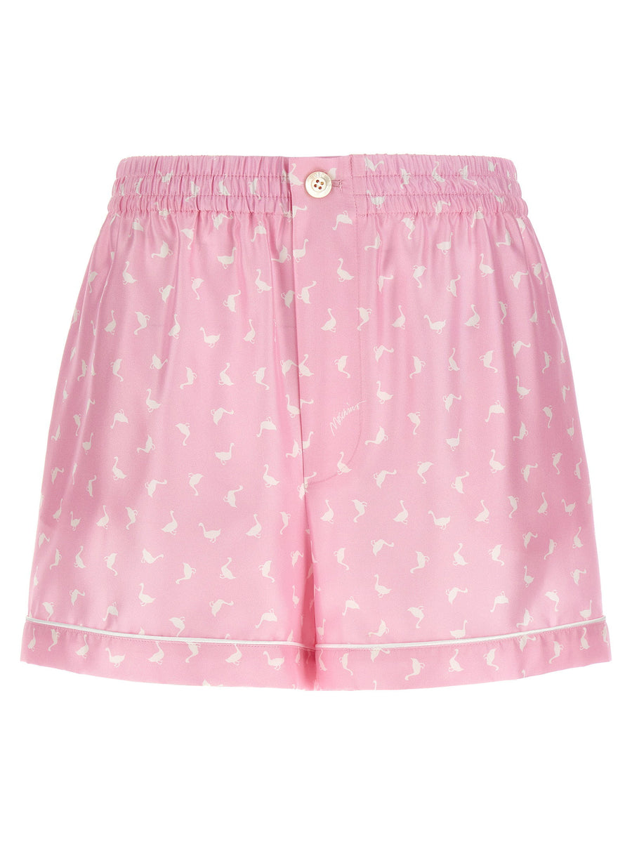 Moschino Oche Print Silk Twill Shorts — Pink