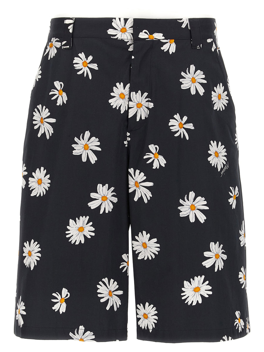 Moschino Daisy-Print Cotton Satin Bermuda Shorts — Black