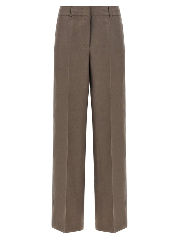 Peserico Pure Linen Gabardine Trousers — Taupe