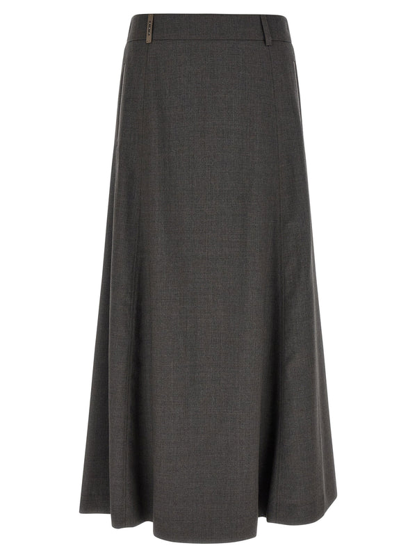 Peserico Flared A-Line Virgin Wool Skirt — Anthracite