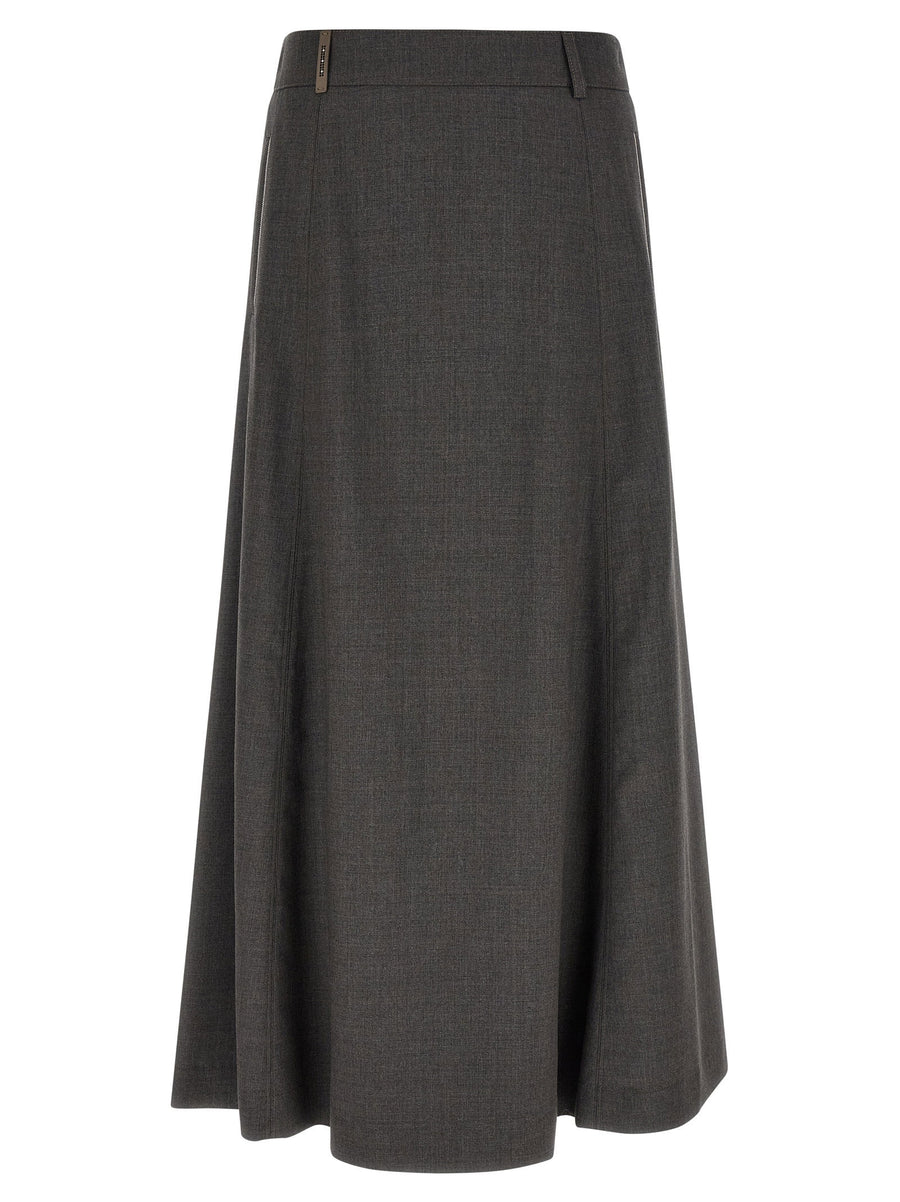 Peserico Flared A-Line Virgin Wool Skirt — Anthracite