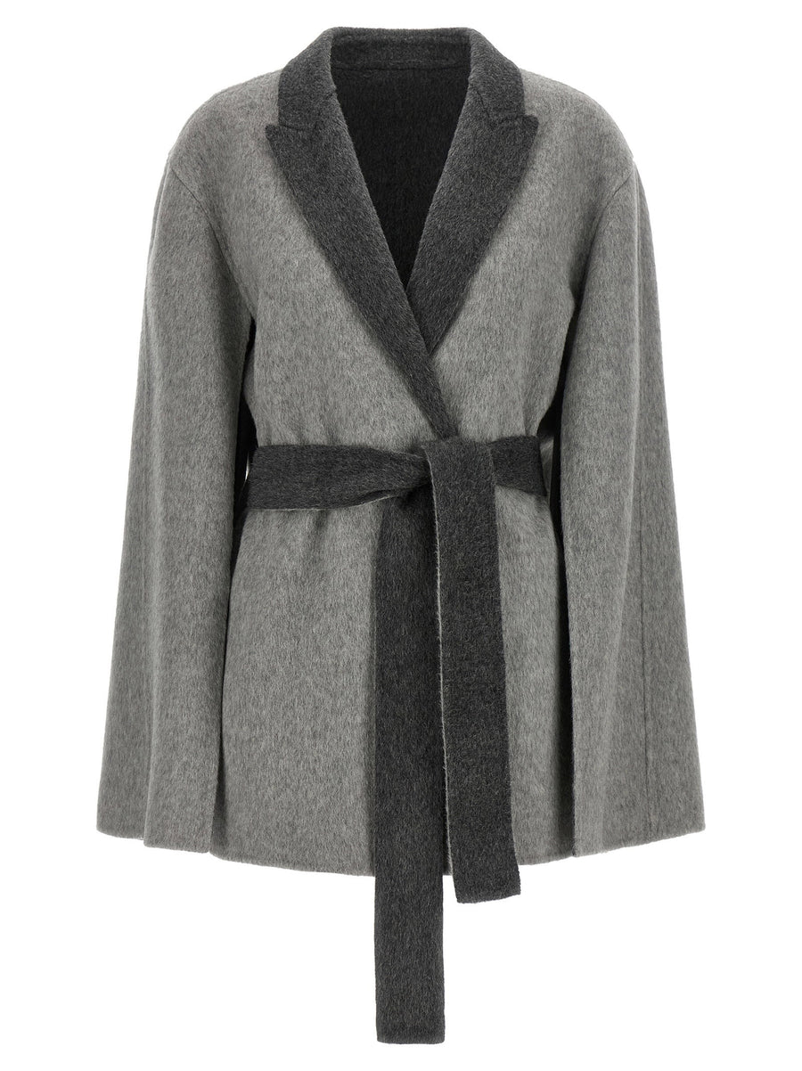 Alberta Ferretti Cape-Sleeve Wool Coat — Gray