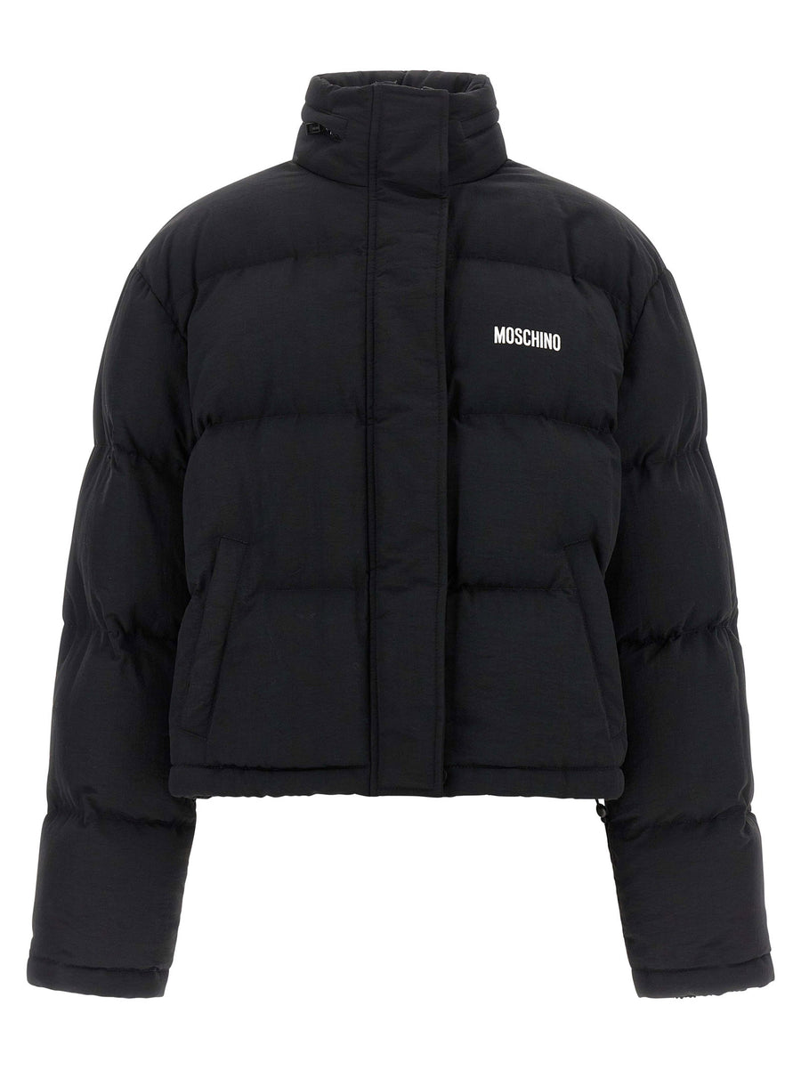 Moschino Logo-Print Quilted Puffer Jacket — Black