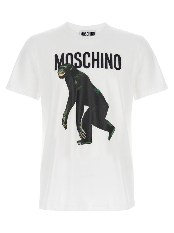 Moschino Logo-Embroidered Monkey Graphic T-Shirt — White