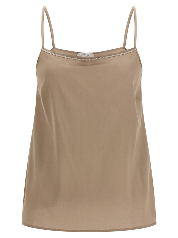 Peserico Silk Crepe de Chine with Metal Trim Tank Top — Beige