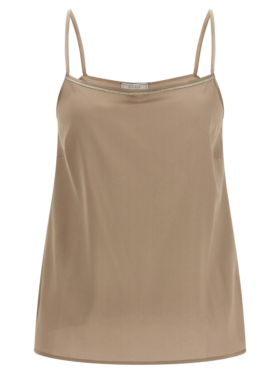 Peserico Silk Crepe de Chine with Metal Trim Tank Top — Beige