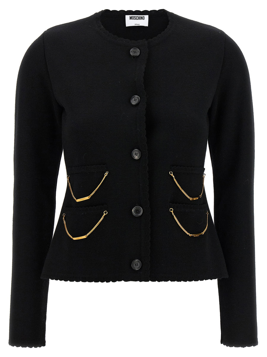 Moschino Merino Wool with Chain Detail Cardigan — Black