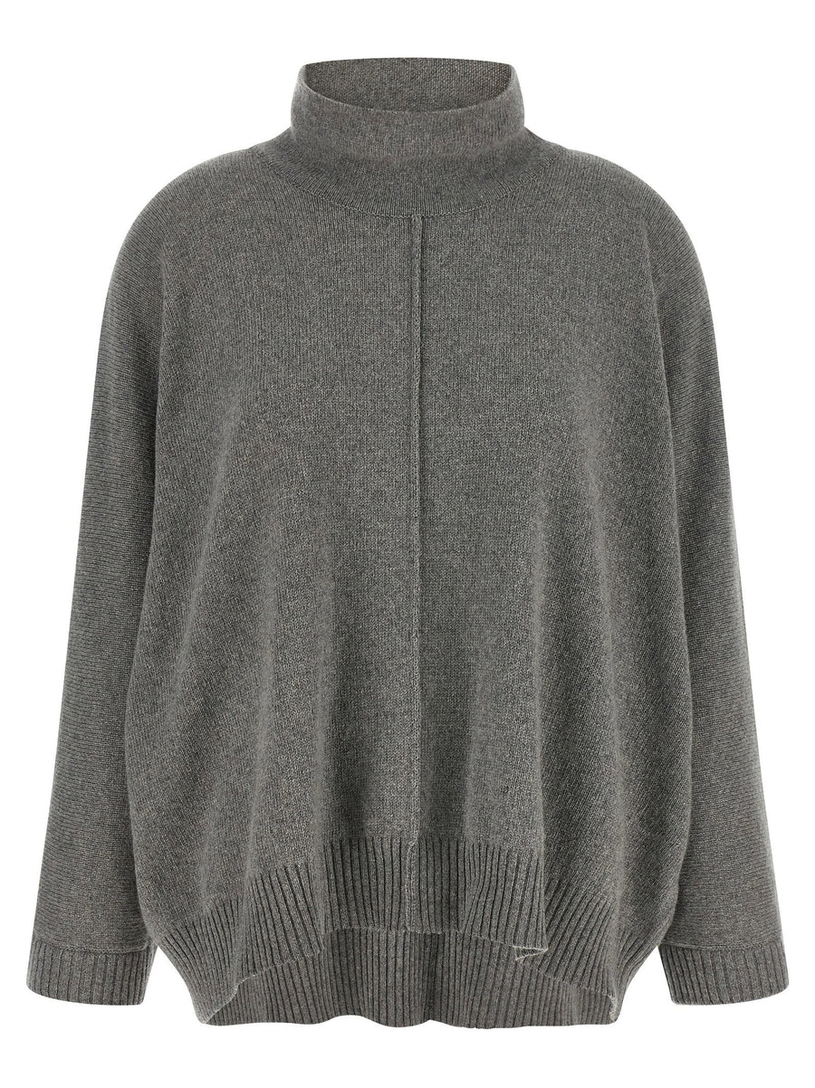 Alberta Ferretti Central-Stitched Cashmere-Blend Sweater — gray