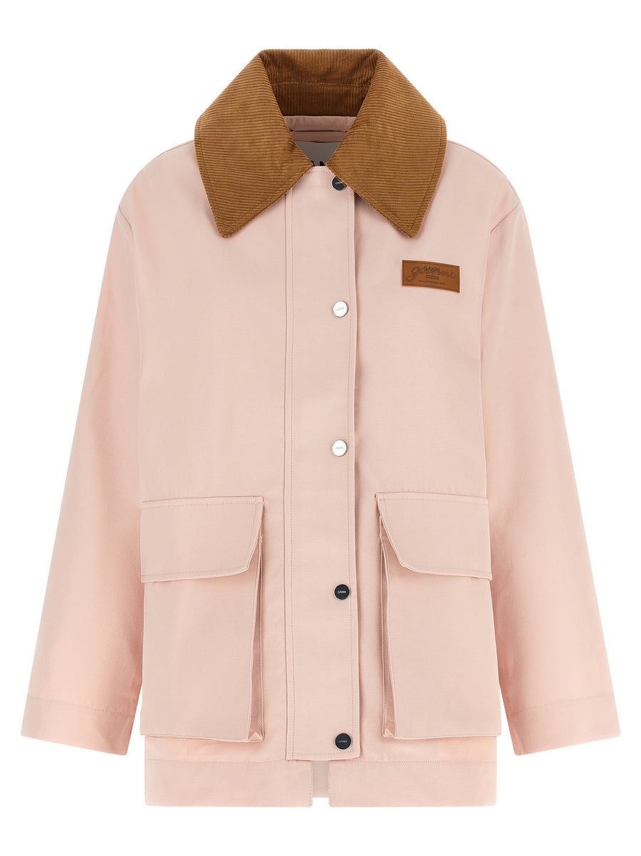 Ganni Corduroy Collar Twill Jacket — Pink