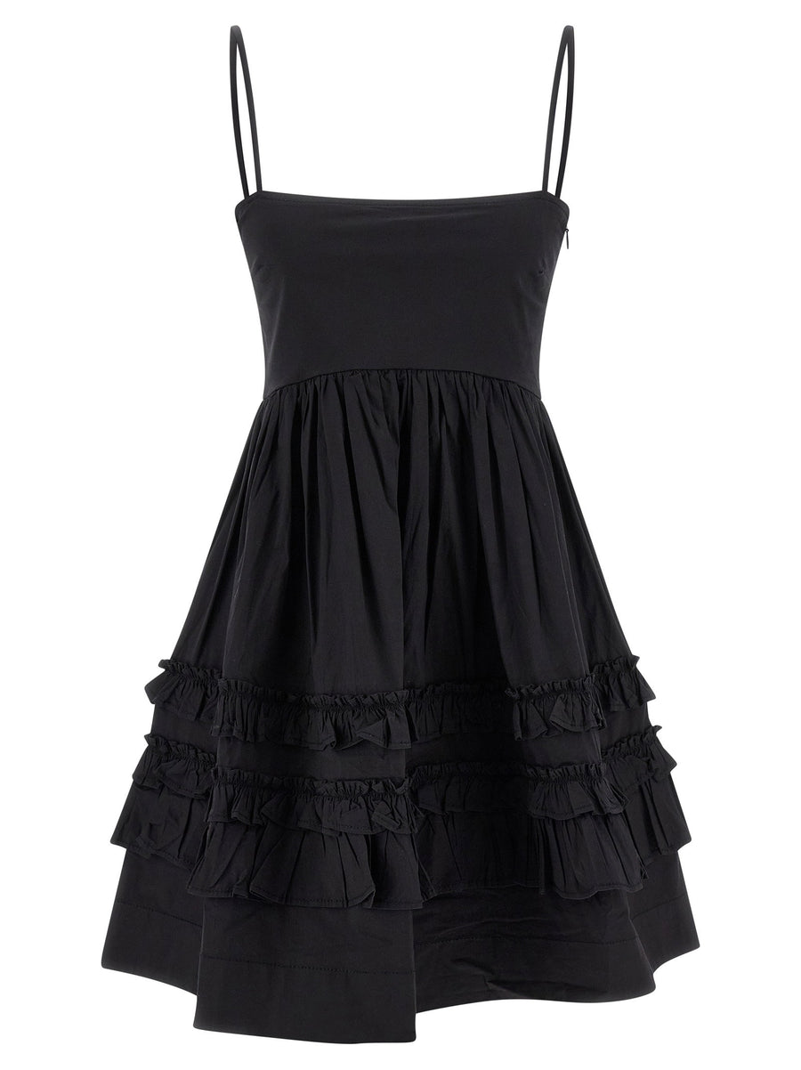 Ganni Organic Cotton Frill Dress — Black