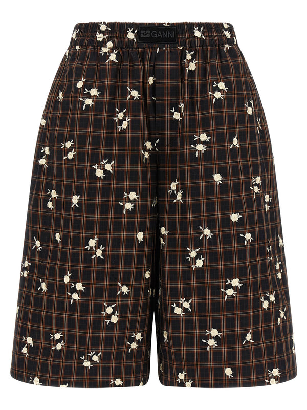 Ganni Check Flower Bermuda Shorts