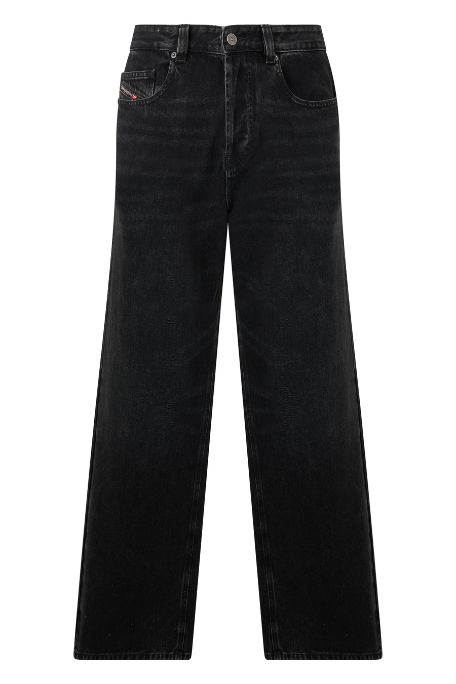 Wide-Leg Denim Jeans Black Cotton Regular & Straight-leg