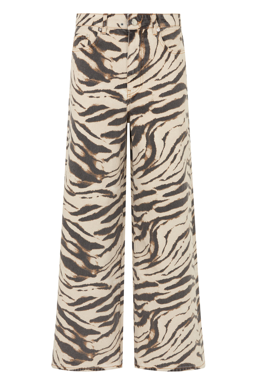 Wide-Leg Printed Jeans Egret Cotton