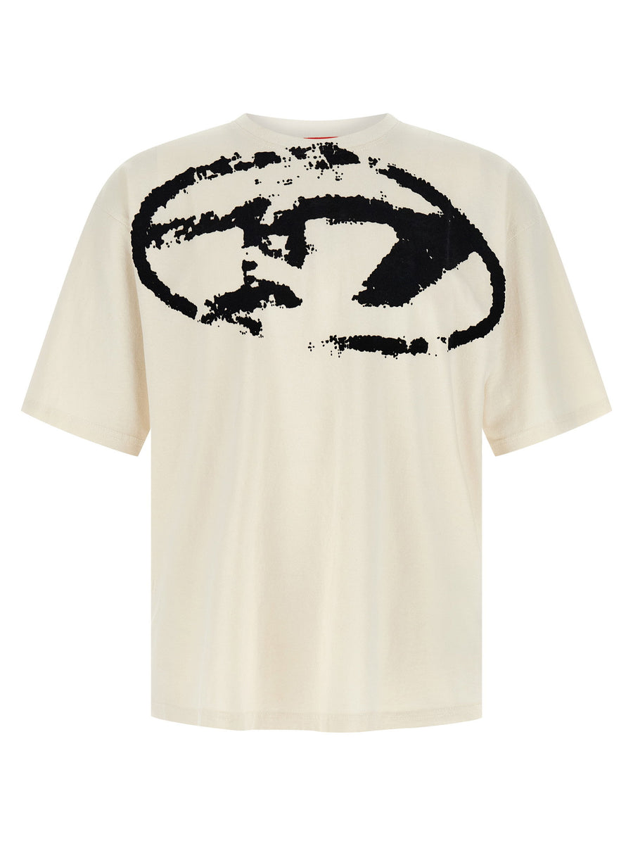 Diesel Distressed Flocked Print T-shirt — Cream